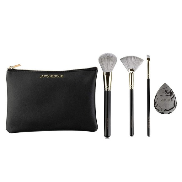 Japonesque Radiance Brush & Sponge Set With Vegan Cosmetic Case Loc B2 - Picture 1 of 8